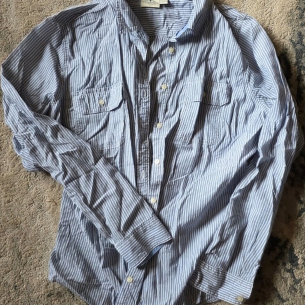 St. John's Bay Men's Blue and White Striped Shirt